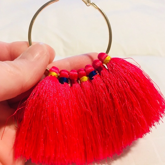 Hot Pink and Gold Earrings Bo Ho Hippie Coachella - Picture 2 of 2
